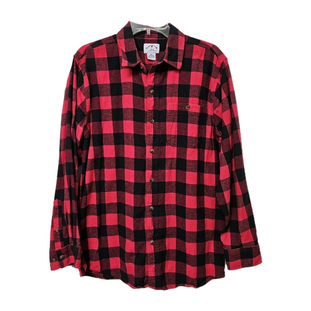 Blue Mountain Flannel Shirt Mens Med Red Black‎ Buffalo Plaid Cotton Lumberjack